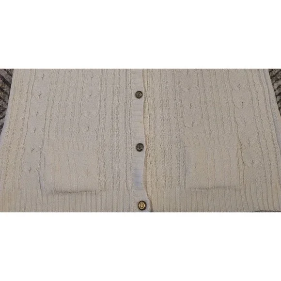 Vintage Jessica Stevens Cable Knit Chunky Fisherman Cardigan Sweater Ivory 20W - Picture 2 of 9